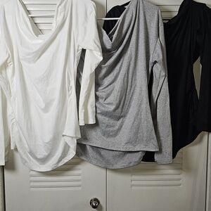Draped Cowl-Neck Long Sleeve Top - White, Gray, Black